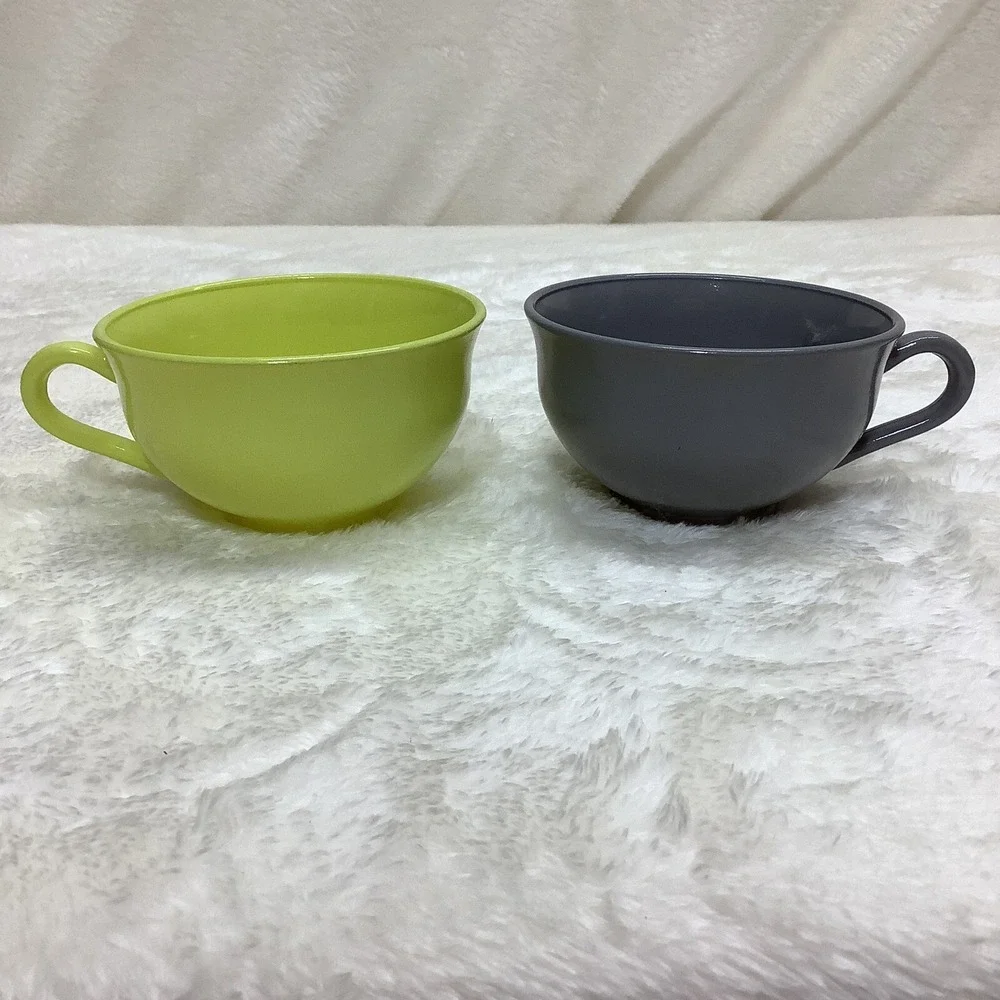 Hazel Atlas Ovide Platonite 6 Vintage Milk Glass Tea Cup Red Yellow Green Gray